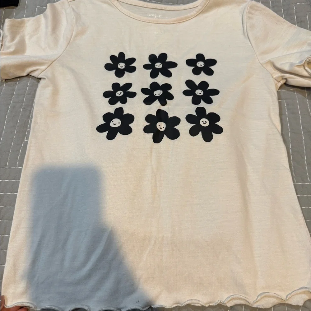 Cat & Jack Cream Pajamas with Black Floral Design